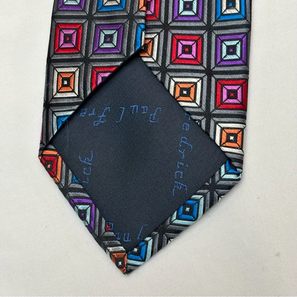Paul Fredrick Red and Blue Silk Tie with Diagonal Stripes